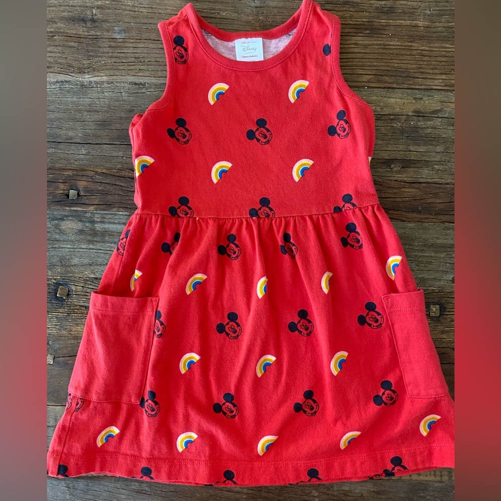 Disney Red Mickey Mouse & Rainbow Pocket Tank Dress